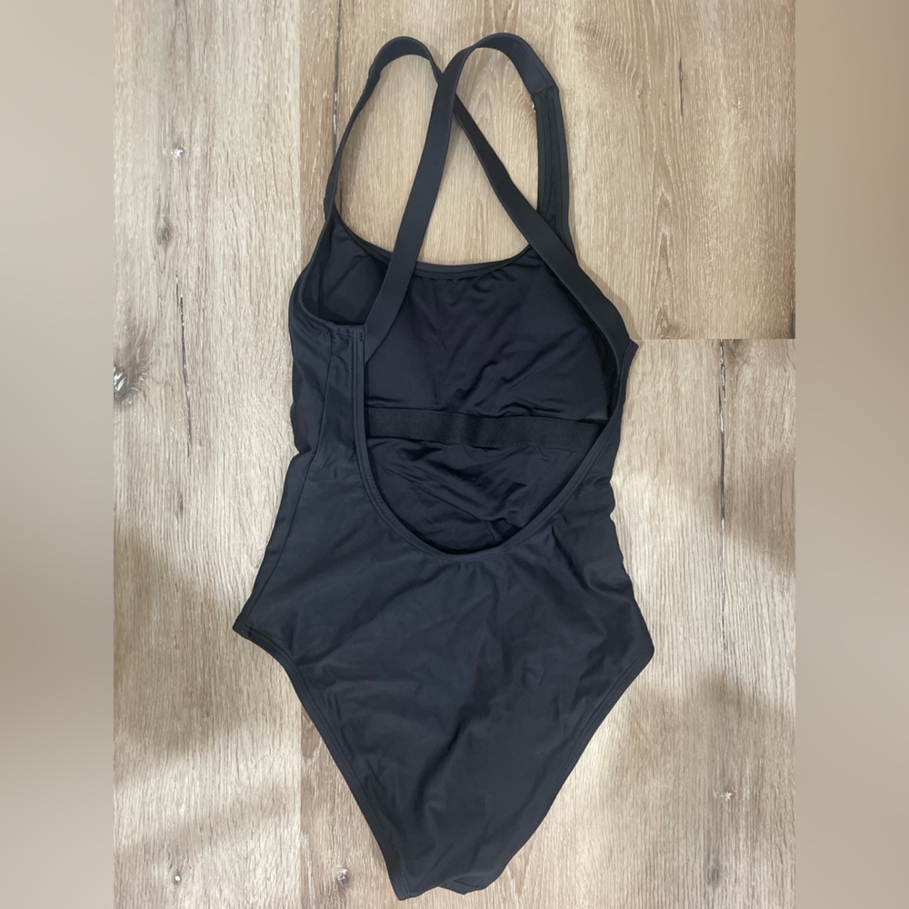 Quince Italian Cross-Back Black One-Piece Swimsuit - Picture 7 of 9